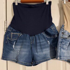 Indigo Blue Women's Maternity Dark Wash Jean Shorts, Medium (M)